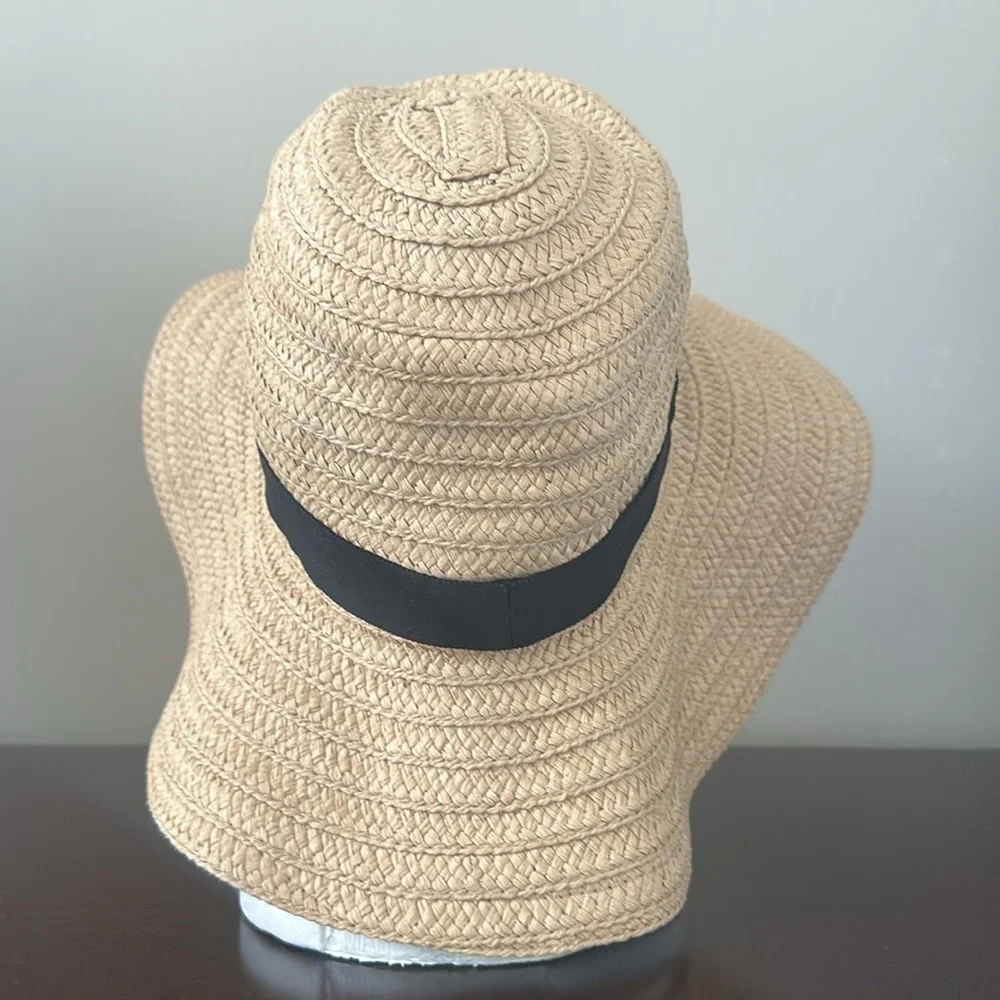 Madewell Women’s Tan Floppy Sun Hat Black Ribbon Band Sz S/M Resortwear Beach